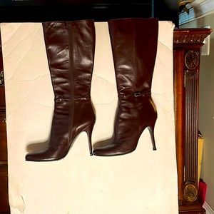 Charles David size 10 maroon calf high boots with a stiletto heel.